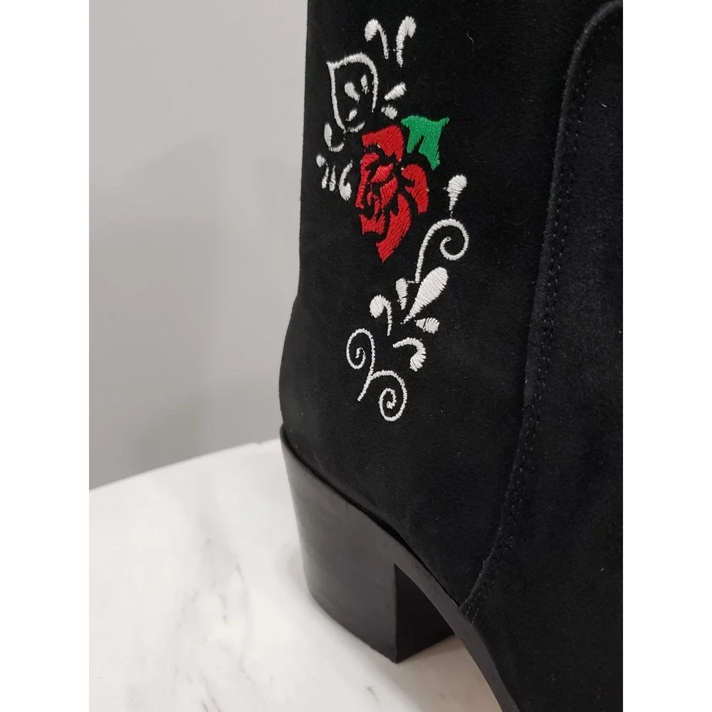 Agave Sky Suede Western Boots Calavera Cowboy Skull Roses Day of The Dead Witchy